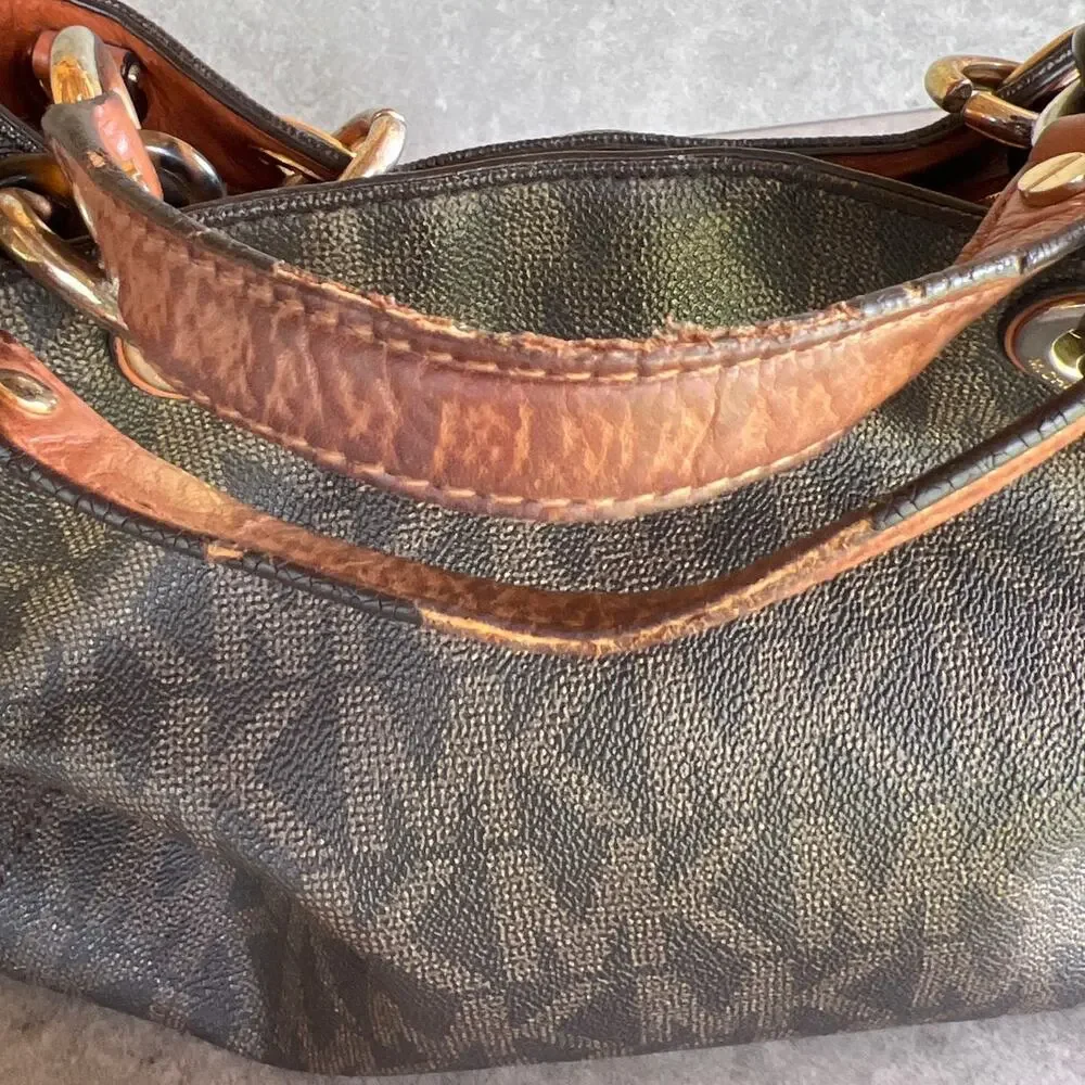Michael Kors Brown MK Signature Coated Canvas Cynthia Medium Satchel w wallet